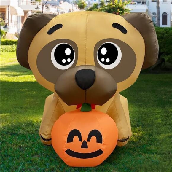 5 FT Halloween Inflatables Dog Outdoor Yard Decorations Blow Up Pug - Picture 4 of 7